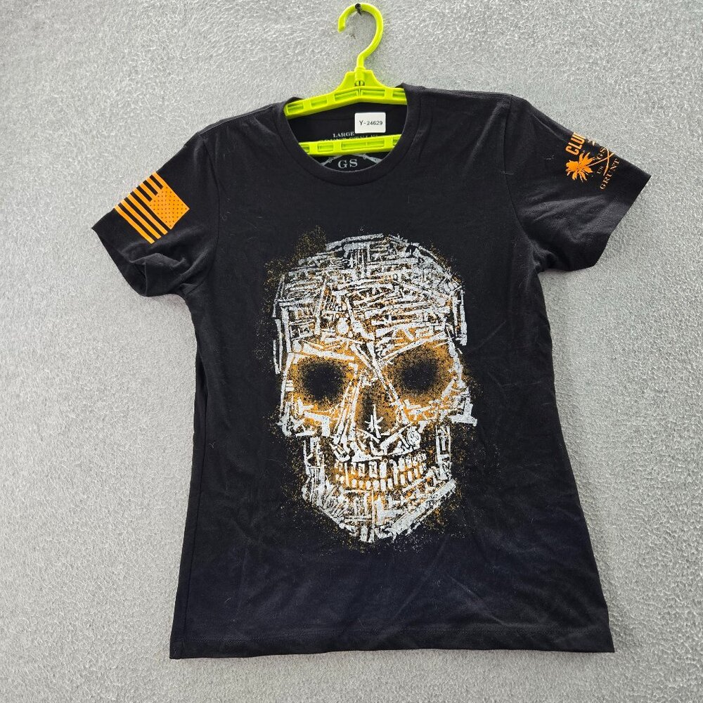 Grunt Style Women Shirt L Black Graphic Skull‎ American Flag Grunge Logo